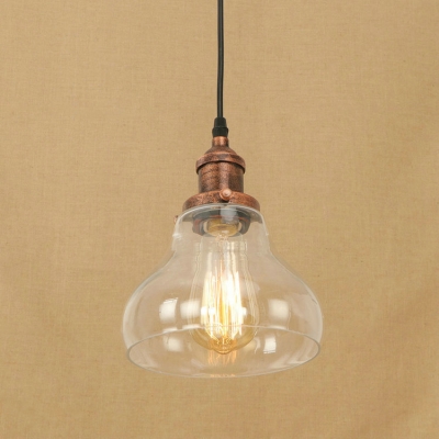 Industrial Ceiling Pendant 1 Light with Clear Glass Cucurbit Shade in Rust for Kitchen Warehouse