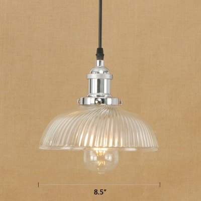 Vintage Dome Pendant Light with Swirl Glass Single Light Hanging Lamp in Bronze/Chrome for Restaurant