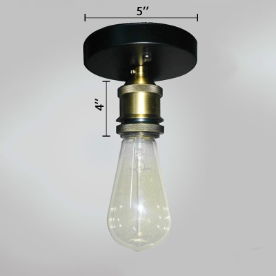 Aged Brass Mini Semi Flush Ceiling Light in Industrial Style for Balcony Foyer Porch 