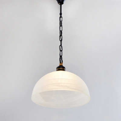 Ceiling Pendant Single Lighting with White Semi-Circle Shade in Black for Living Room