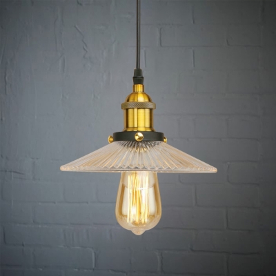 Clear Glass Railroad Shade Single Pendant Lighting in Industrial Style for Warehouse Balcony, in Black/Brass