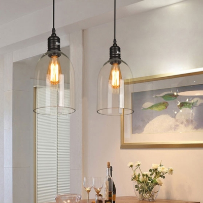 Industrial Style Mini Hanging Pendant 1 Light with Clear Glass Cylindrical Shade in Black for Bar Cafe