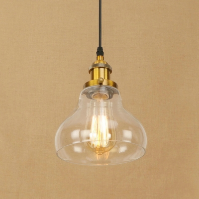 Industrial Style Single Pendant Lamp with Clear Glass Cucurbit Shade for Dining Room