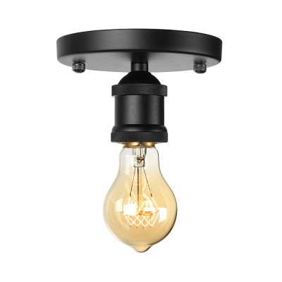 Open Bulb Single Flushmount Ceiling Light in Black for Hallway Kitchen Foyer