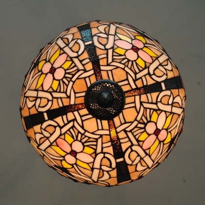 Ornate Flower Patterned Restaurant Hanging Light Fixture with Stained Glass Bowl Shade, 2 Designs for Choice