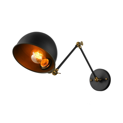 Swing Arm Dome Shade Wall Sconce in Black with Aged Brass Accent for Living Room Bedside Restaurant