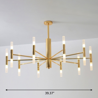 Small/Large LED Chandelier Light Metal Tube Hanging Lights in Gold Head Rotatable for Living Room