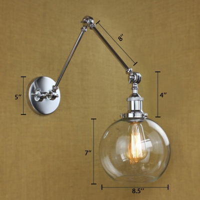 Adjustable LED Wall Light in Chrome with Round Clear Glass Shade