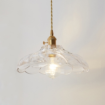 

Vintage Scalloped Hanging Light with Textured Glass Shade Single Light Pendant Lamp in Polished Brass, HL490235