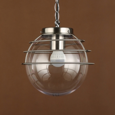 Simple Modern Global Hanging Light with Clear Glass Shade 1 Head Indoor Lighting Fixture in Chrome/Black