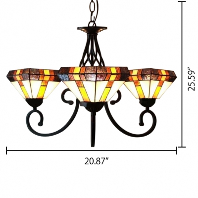 Three-light Diamond Shade Stained Glass Tiffany Chandelier with Black Finish