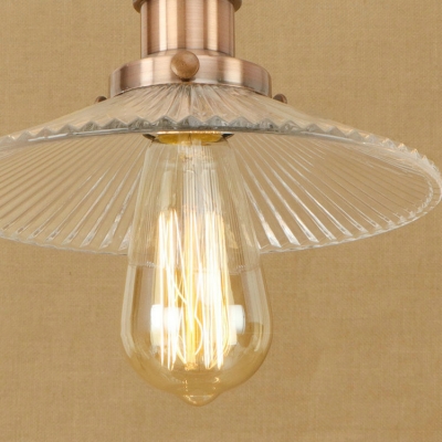 Vintage Hanging Pendant 1 Light with Clear Prismatic Glass Saucer Shade for Restaurant Foyer