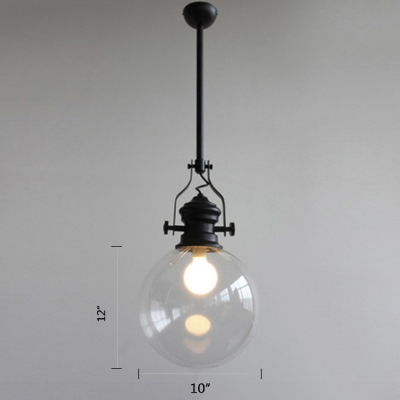Matte Black Ball Pendant Lamp with Closed Glass Shade Vintage Concise 1 Light Suspension