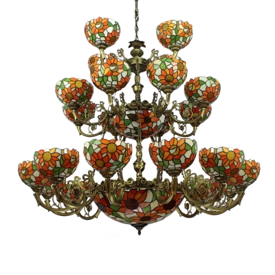 3-Tier Floral Theme Tiffany Stained Glass M&S Lights Chandelier, Large Size, 2 Designs for Choice