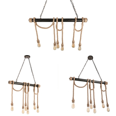 6 Light Industrial Rope Multi Light Pendant in Dark Bronze for Restaurant Kitchen Island