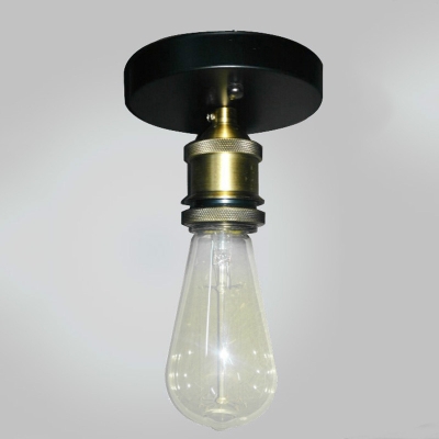 Aged Brass Mini Semi Flush Ceiling Light in Industrial Style for Balcony Foyer Porch 