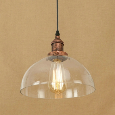 Dome Hanging Pendant Light Industrial 1 Light Clear Glass Hanging Lamp in Rust Finish for Dining Room