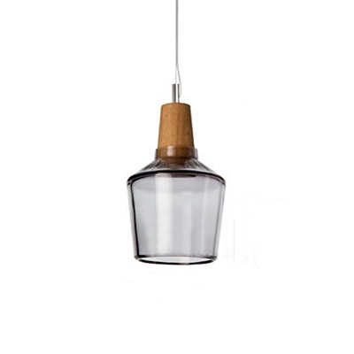 Industrial Single Light Pendant Light Wooden in Contemporary Style with Bottle Shade, Clear/Gray