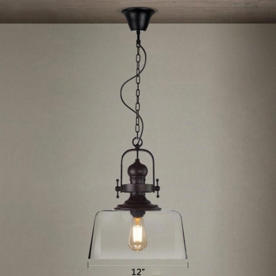 Industrial Square Hanging Pendant 1 Light Suspension with Clear Glass Shade in Black Finish for Cafe