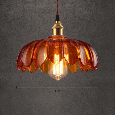 Light Brown Glass Hanging Pendant 1 Light with Floral Shade for Bar Warehouse, in Brass