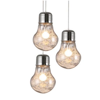 Bulb Shape Hanging Pendant Industrial Glass Shade Single Light Suspension in Chrome for Hallway