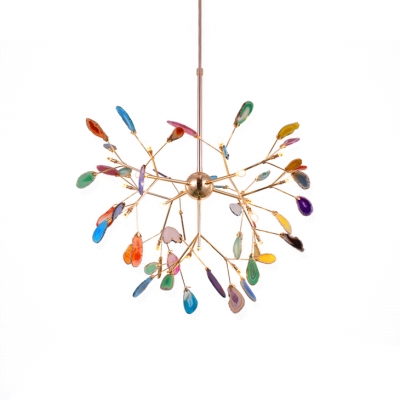 Novelty Colorful Chandelier 12/48/60W 4/16/20 Agate Firefly LED Chandeliers in Gold Finish for Kids Room Bedroom Restaurant