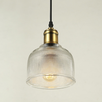One Light Prismatic Glass Shade Industrial Living Room Mini Pendant in Brass