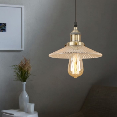 Single Ceiling Pendant Lighting LED Vintage Style with Clear Prismatic Glass Saucer Shape for Hallway Stairs