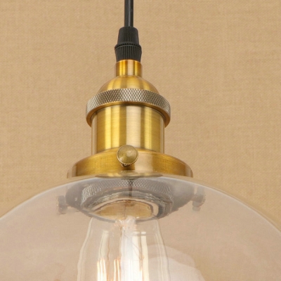 Vintage Dome Suspended Light Clear Glass 1 Head Pendant Lamp in Brass/Copper Finish for Dining Room
