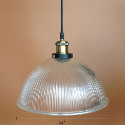 Antique Brass Dome Pendant Lamp Industrial Style 1 Light Ribbed Glass Hanging Lamp for Restaurant