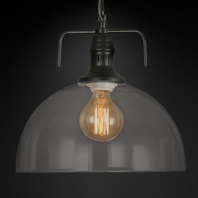 Black Dome Pendant Lamp with Transparent Glass Vintage 1 Light Hanging Light Fixture for Dining Room