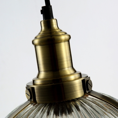 Bronze/Chrome Dome Pendant Lamp Industrial Ribbed Glass 1 Bulb Hanging Light for Dining Room