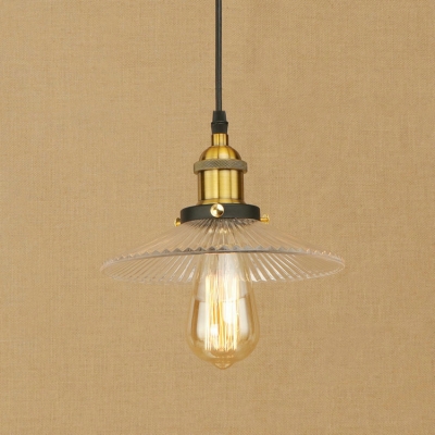 Clear Glass Railroad Shade Single Pendant Lighting in Industrial Style for Warehouse Balcony, in Black/Brass