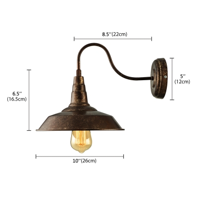 Industrial Gooseneck Barn Wall Sconce in Rust Single Light Wall Mount Fixture for Warehouse Porch Balcony
