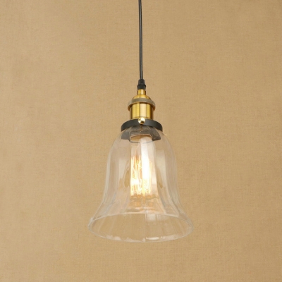 Industrial Mini Pendant 1 Light LED with Bell Shape Clear Glass in Brass for Hallway