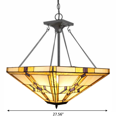 Mission Style Tiffany Stained Glass Inverted Hanging Light for Living Room Restaurant 2 Sizes for Choice