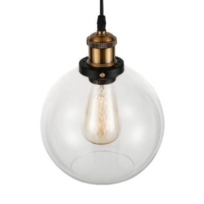 Simple Industrial Globe Pendant Light with Clear Glass Single Bulb Hanging Light Fixture in Bronze Finish
