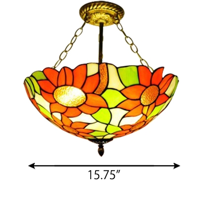 Sunflower Pattern 2/3 Lights Inverted Ceiling Pendant Lamp in Brass Finish 3 Sizes Available