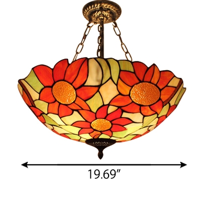 Sunflower Pattern 2/3 Lights Inverted Ceiling Pendant Lamp in Brass Finish 3 Sizes Available