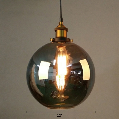 Vintage Loft Style Orb Hanging Light 1 Light Pendant Lamp with Smoke Glass in Polished Brass for Kitchen