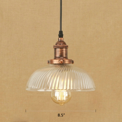 Rust Finish Dome Suspended Light Vintage Style Swirl Glass 1 Head Hanging Pendant for Hallway Foyer