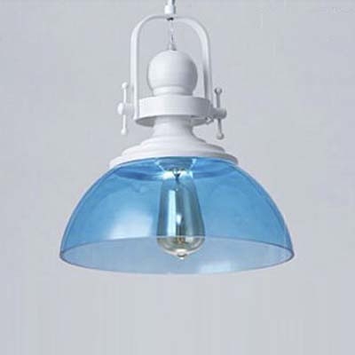 Bowl Shade Ceiling Pendant Lamp with Clear/Blue Glass Modern Chic 1 Head Suspension Light
