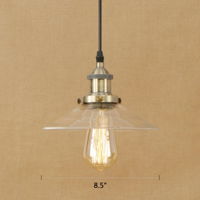 Clear Glass Hanging Pendant 1 Light Saucer Shade in Industrial Style for Hallway Cafe Restaurant