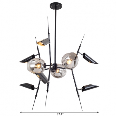 Exclusive Contemporary Light Fixture Smoke Glass LED Light 9 Head Metal LED Tube Chandelier in Black for Bar Clothes Stores Living Room