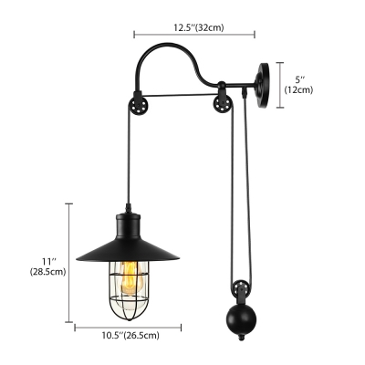 Industrial Style Adjustable 1 Light Wall Sconce in Black with Wire Guard Farmhouse Study Room Lights