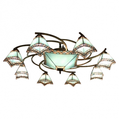 Nautical Style Light Blue Pyramid Shade Semi Flush Light Fixture with Inverted Middle Shade 2 Sizes for Choice