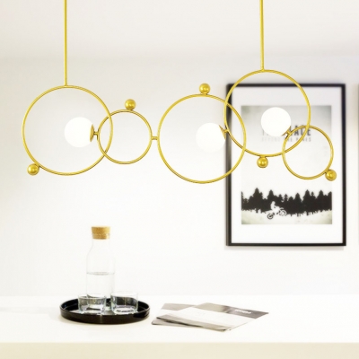 Polished Brass Olympic Rings 3 Light LED Chandeliers Cafe Restaurant Home Decoration Led Lights Glass Globe Chandelier in Frosted Shade