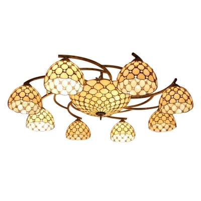 Yellow Beads Accented Dome Shade Semi Flush Mount Ceiling Light for Living Room 2 Designs for Option