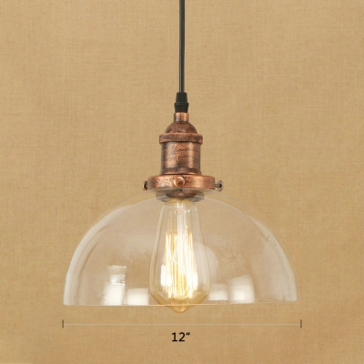 Dome Hanging Pendant Light Industrial 1 Light Clear Glass Hanging Lamp in Rust Finish for Dining Room