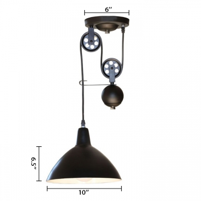Pulley Bowl Shade Pendant Light Industrial Matte Black One Light Hanging Pendant 10